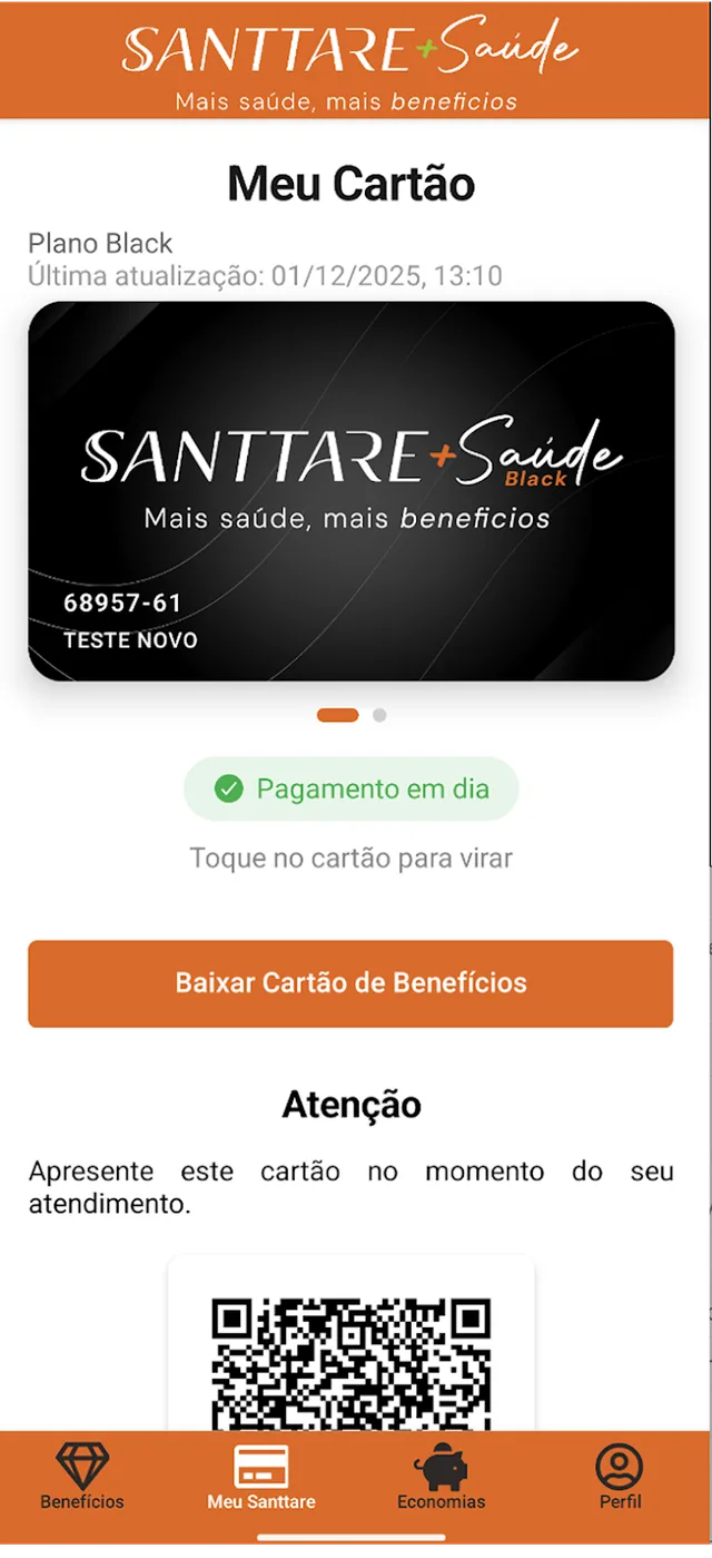 App Santtare — cartão virtual com QR Code